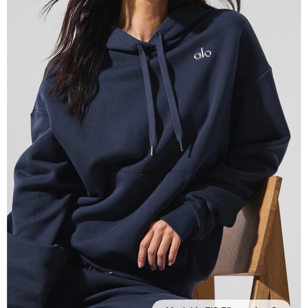 Alo Yoga Accolade Hoodie Navy Fleece Pullover Sweatshirt Unisex Size S